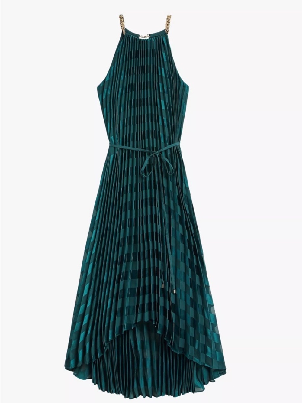 Ted Baker Teal High-Low Pleated Halter Dress with Rope Straps